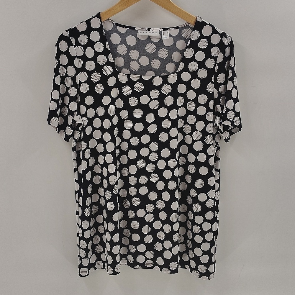 Susan Graver Pullover Square Neck Blouse Size Medium Black And White Stretch